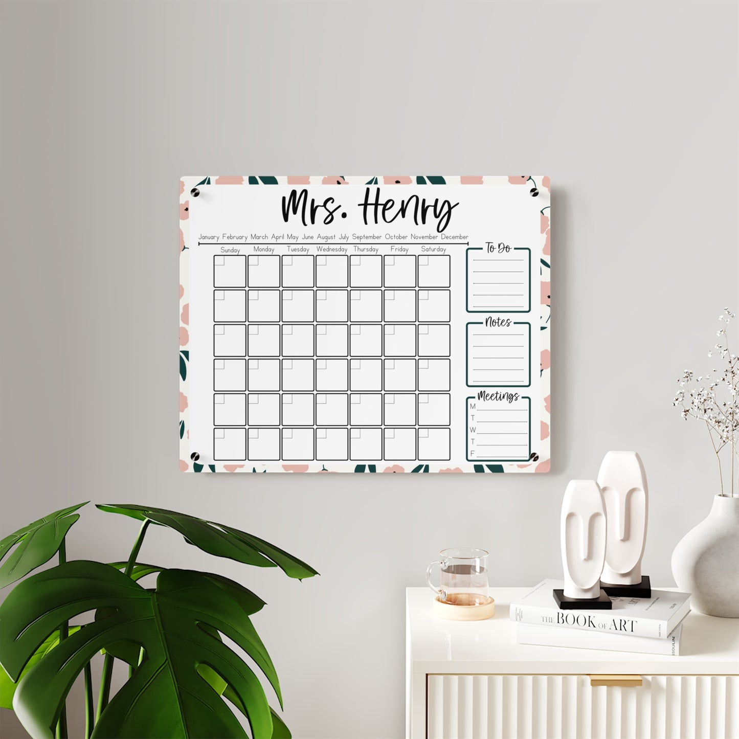 Blush Floral Custom Acrylic Wall Calendar (20 x 16)