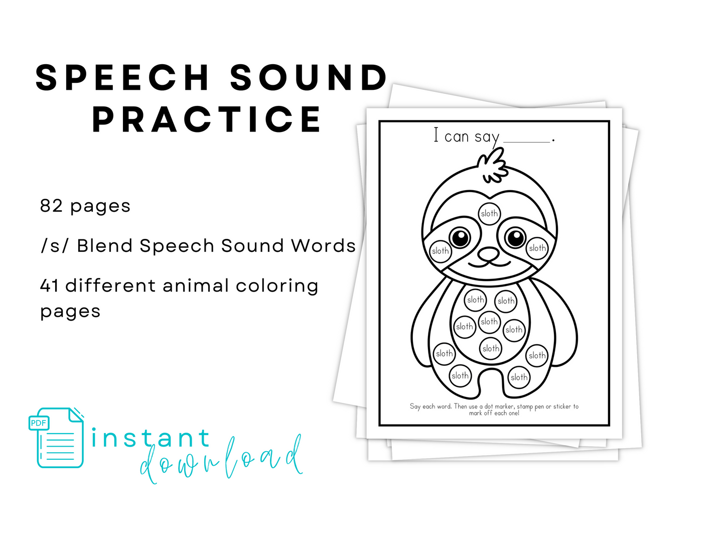 Dot Marker Speech Sound Practice Coloring Pages | /s/ Blend Sound Words