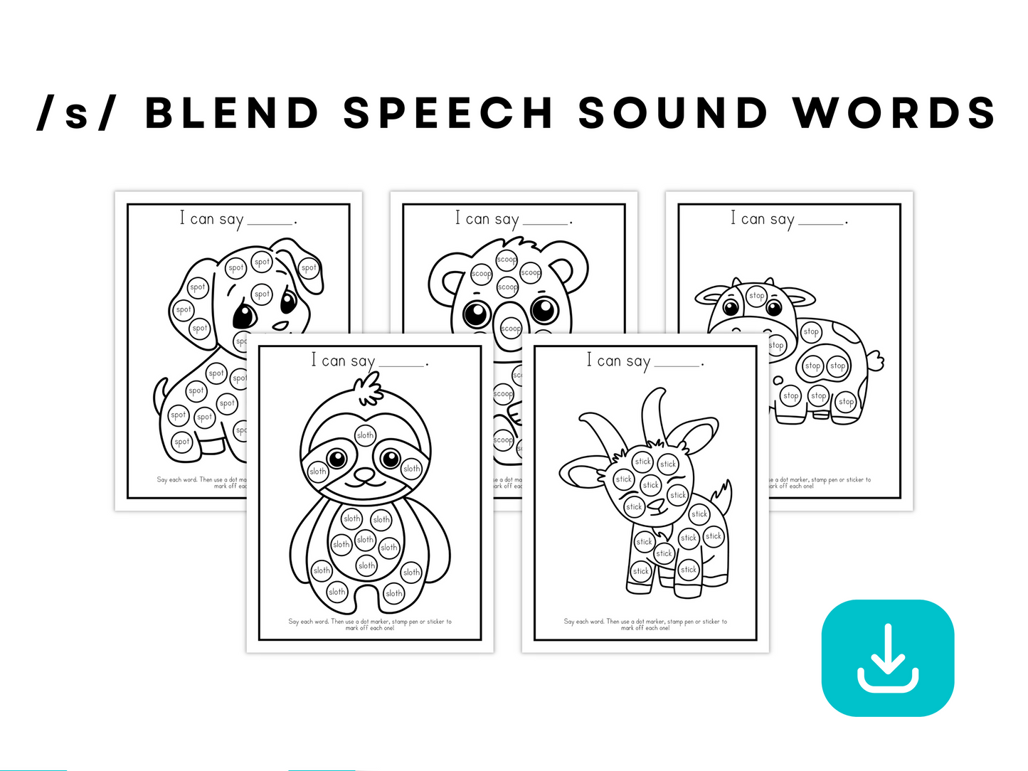 Dot Marker Speech Sound Practice Coloring Pages | /s/ Blend Sound Words