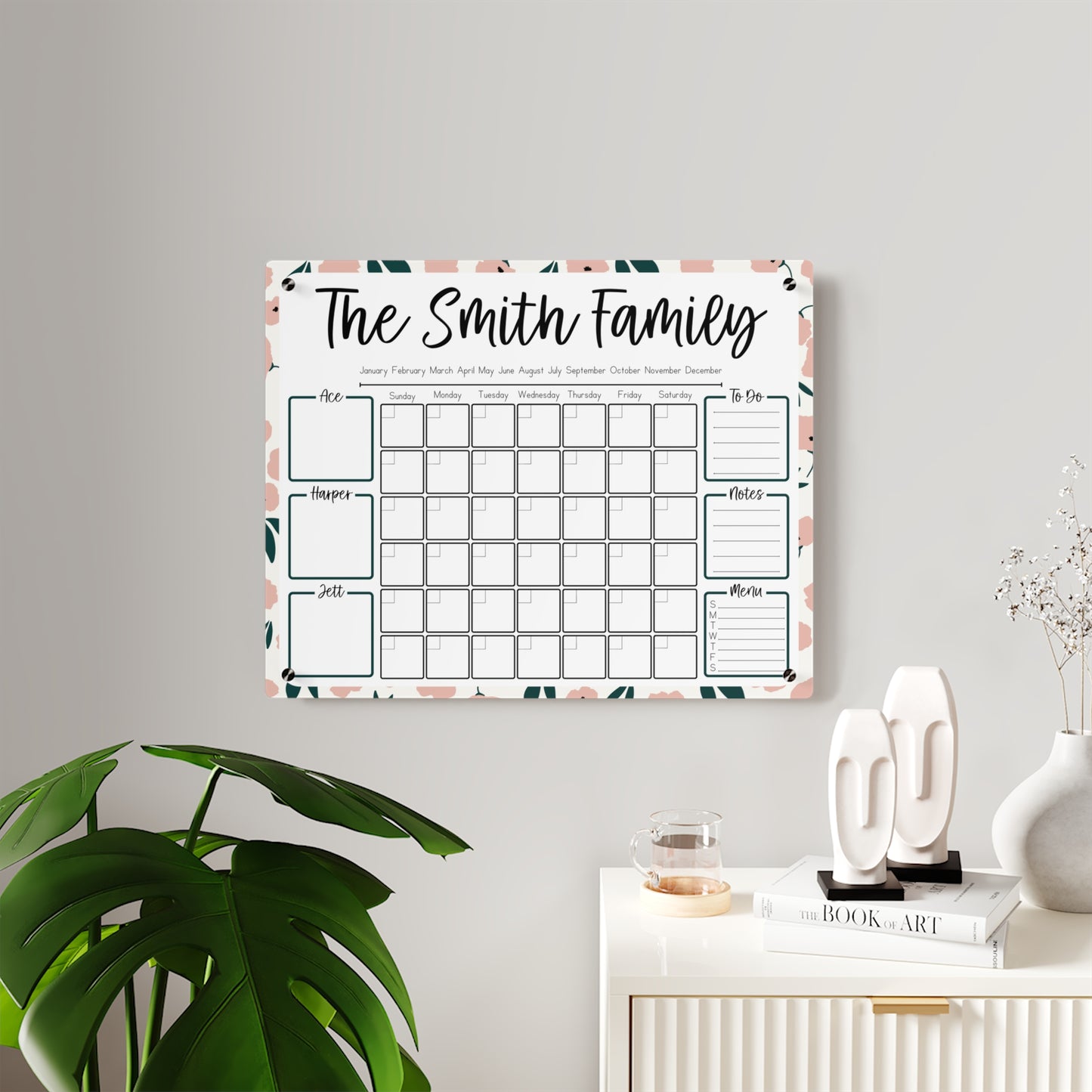 Blush Floral Custom Acrylic Wall Calendar (20 x 16)