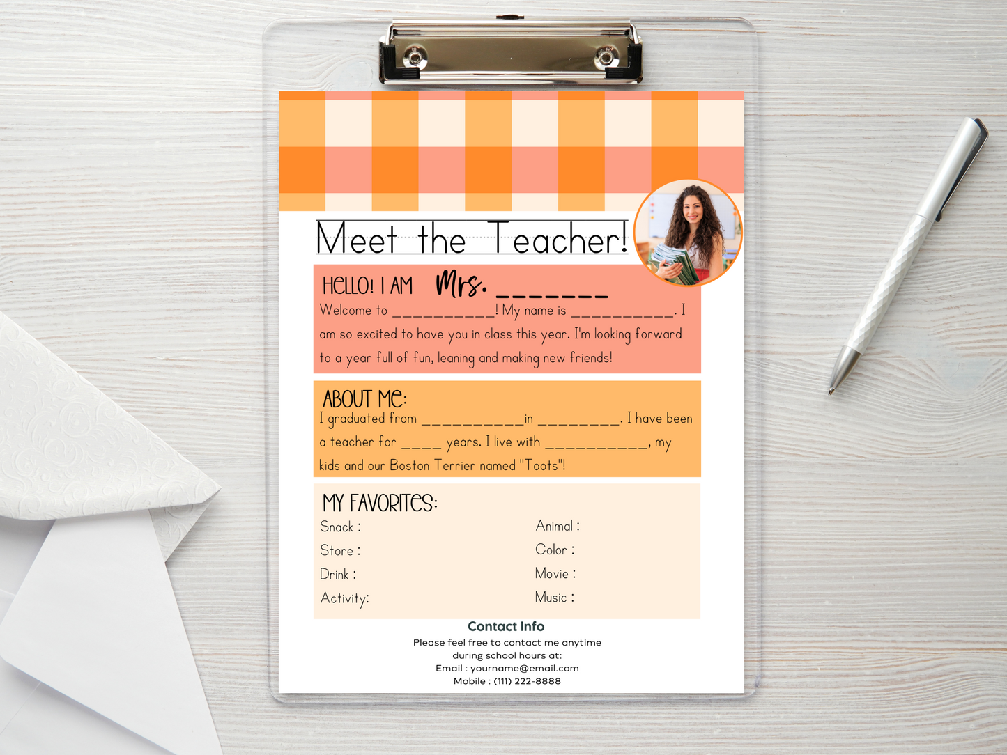 Meet the Teacher Letter Template - Gingham