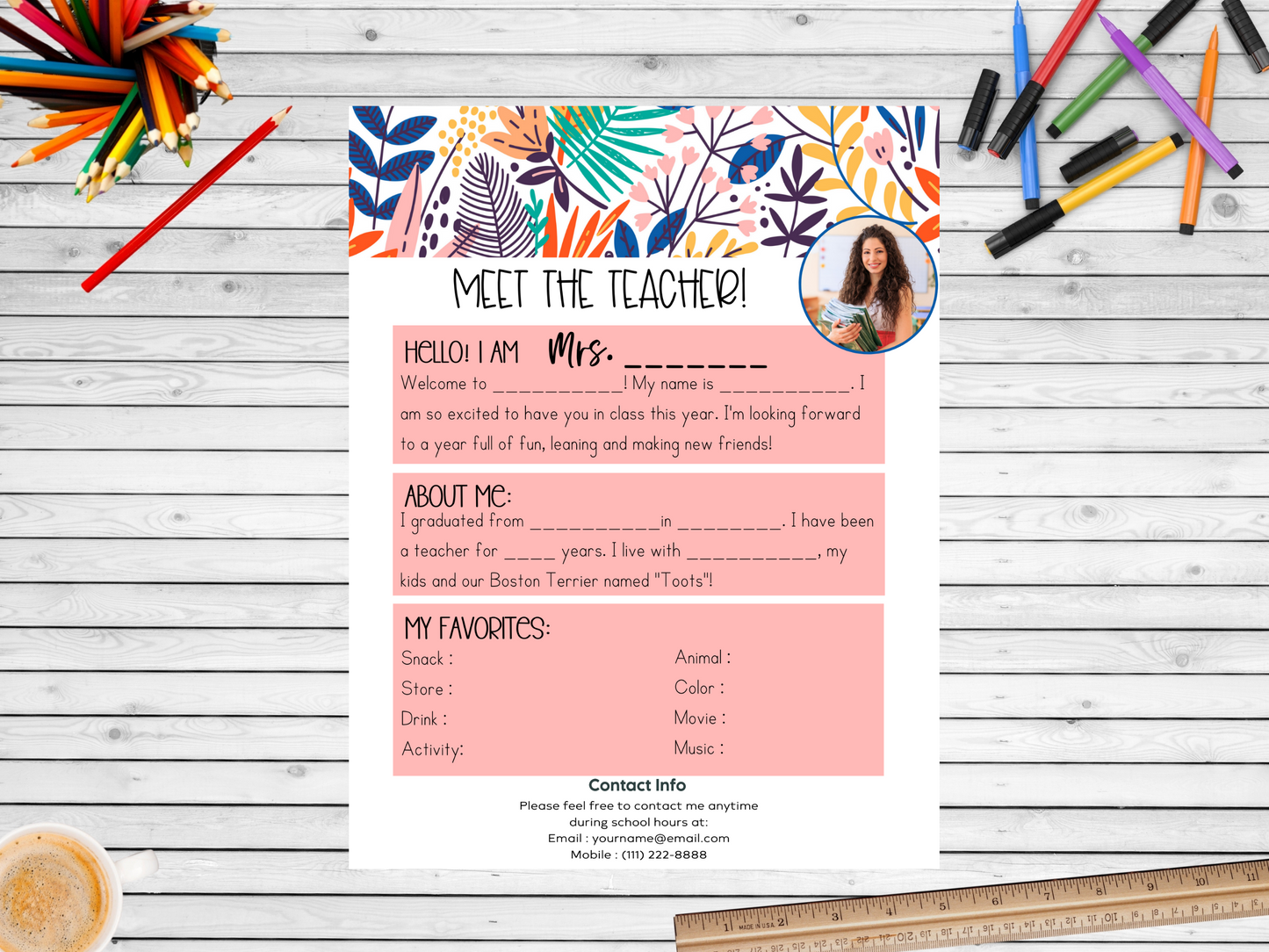 Meet the Teacher Letter Template - Floral