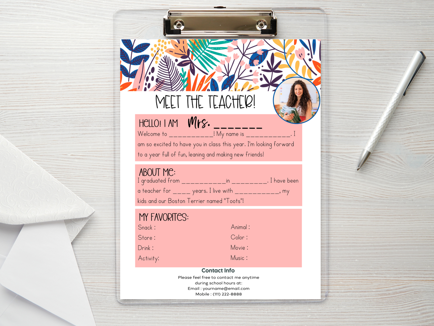 Meet the Teacher Letter Template - Floral