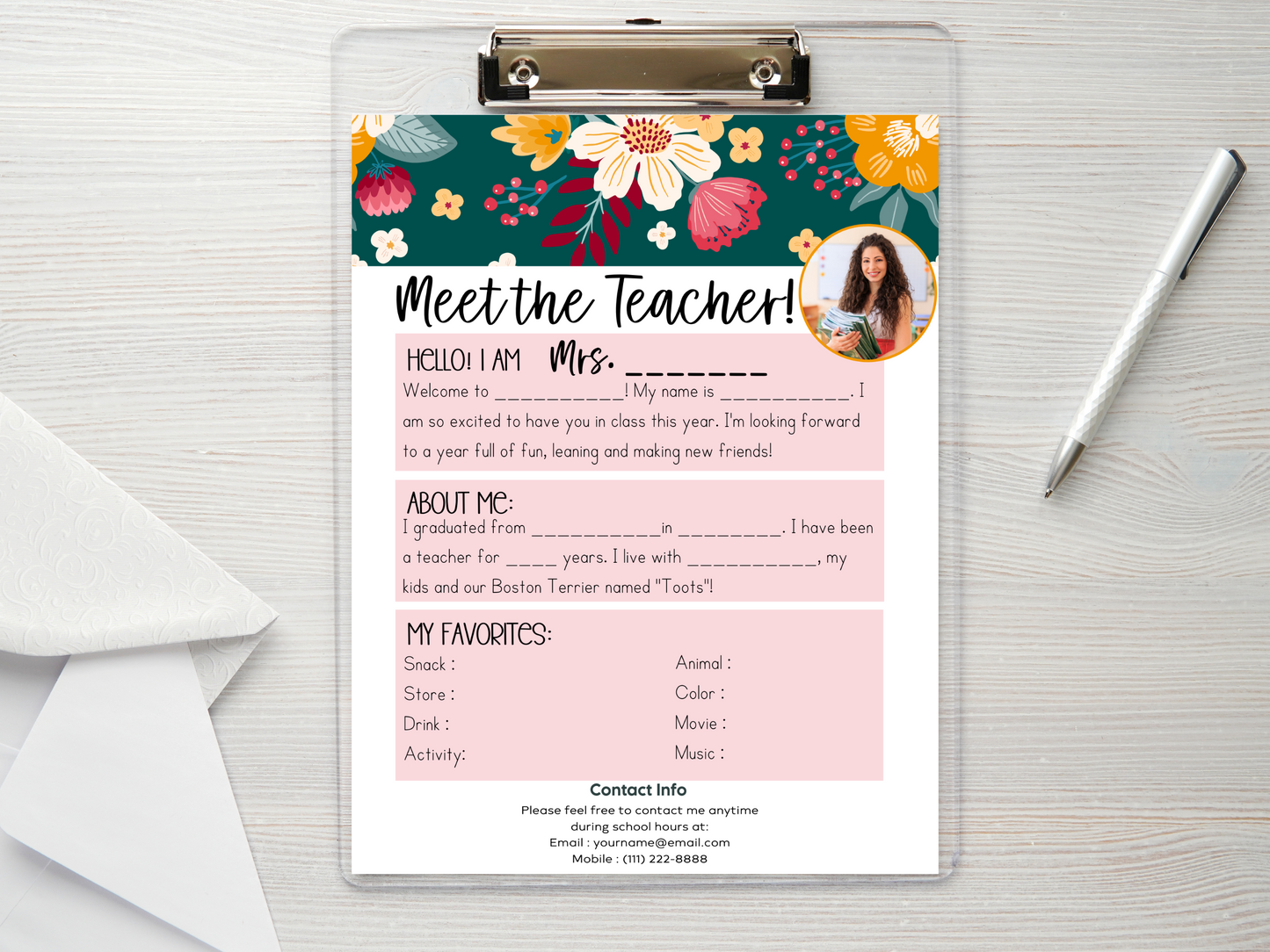 Meet the Teacher Letter Template - Floral