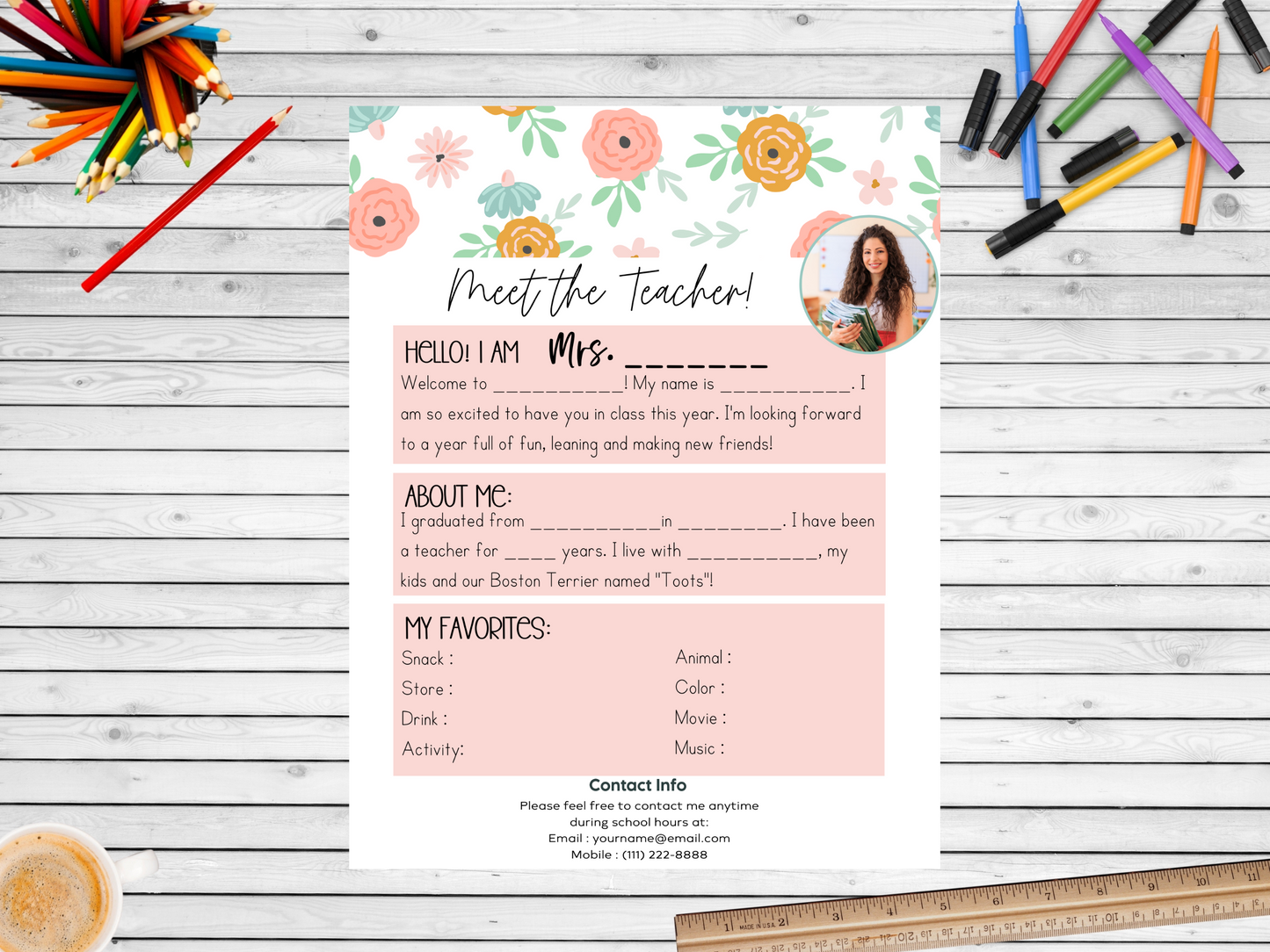 Meet the Teacher Letter Template - Floral