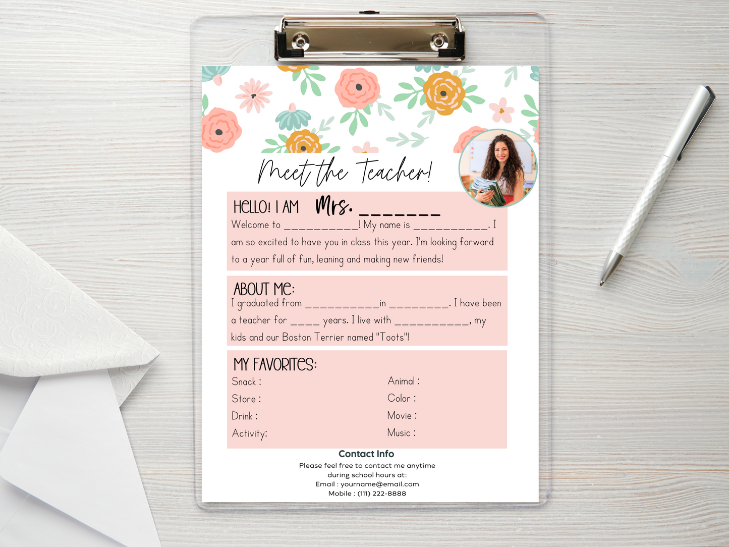Meet the Teacher Letter Template - Floral