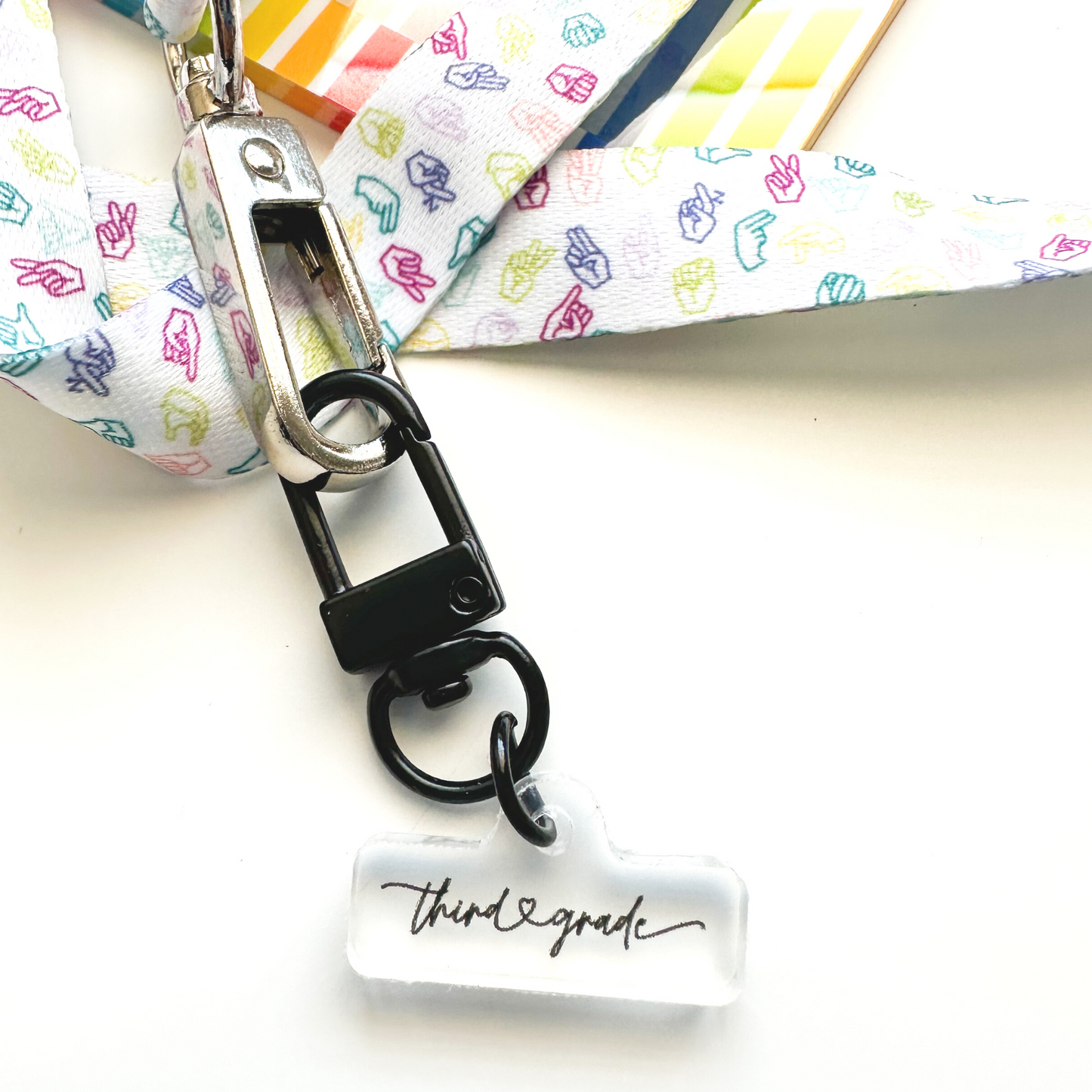 Third Grade Love Script Badge Charm