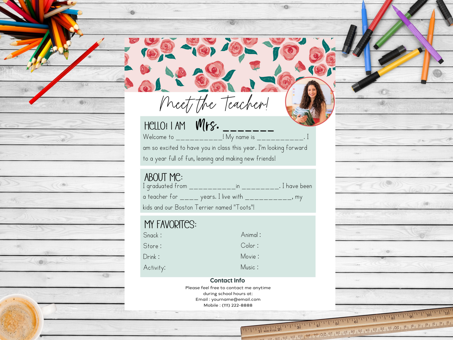 Meet the Teacher Letter Template - Floral