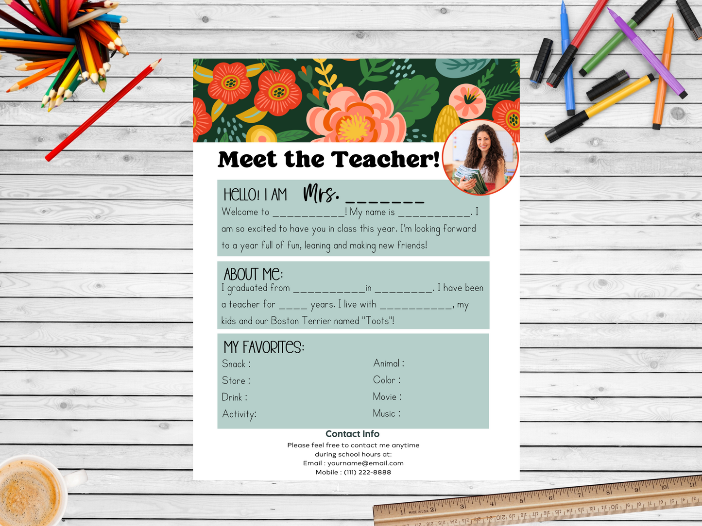 Meet the Teacher Letter Template - Floral