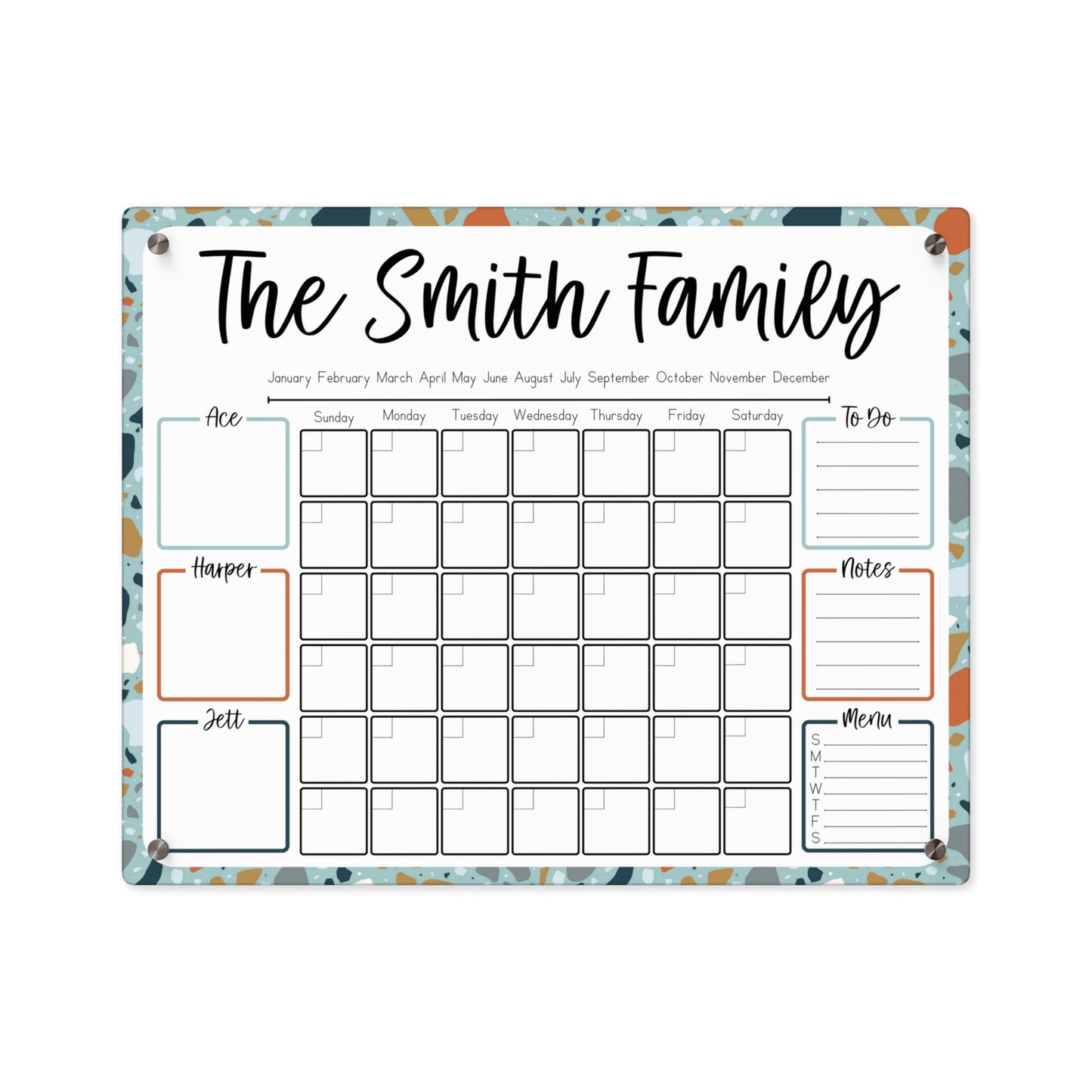 Blue Terrazzo Custom Acrylic Wall Calendar (20 x 16)