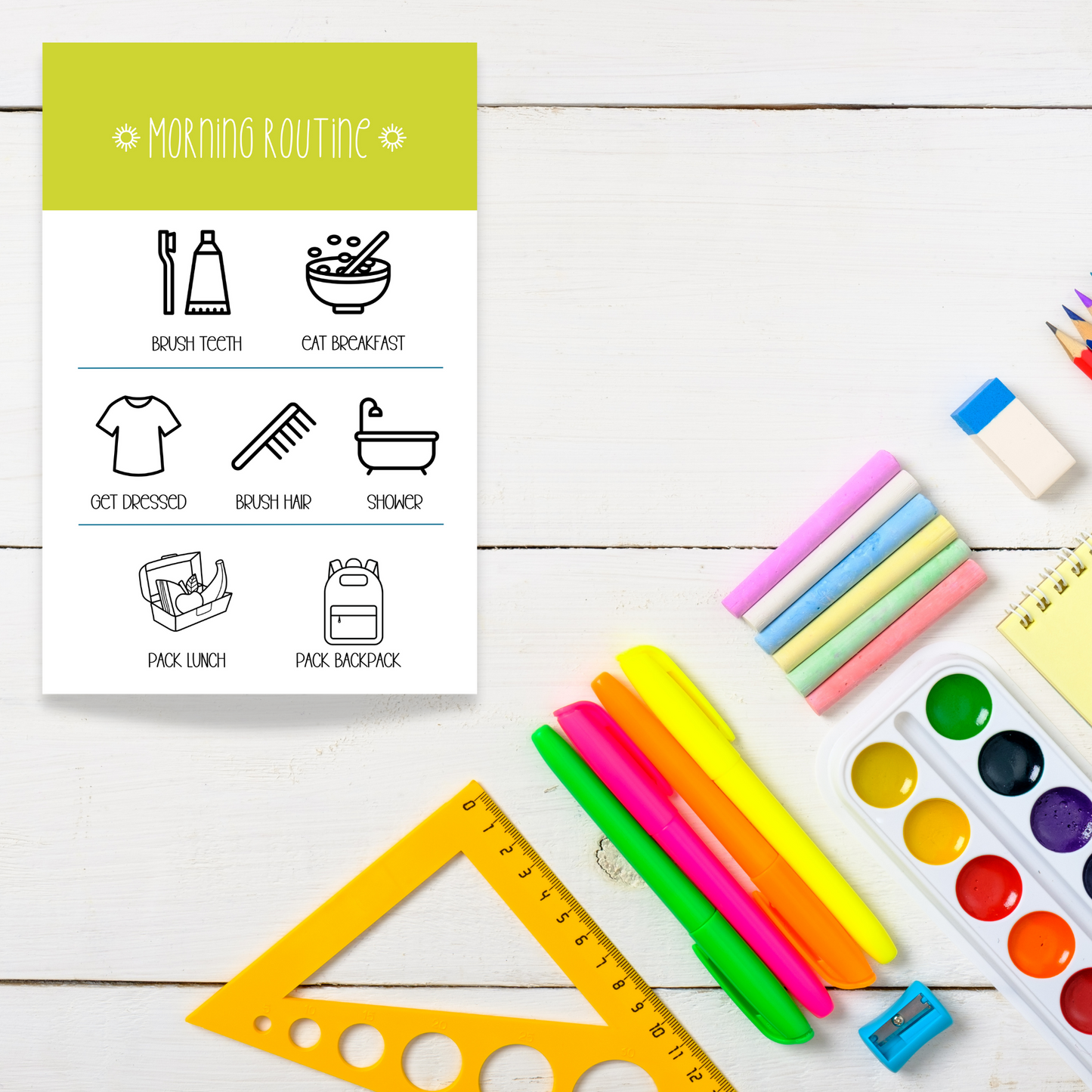 Basic Morning Routine Sticky Notes (4 x 6 in)
