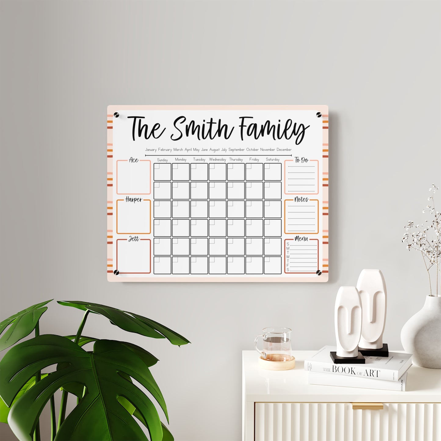Light Neutral Stripe Custom Acrylic Wall Calendar (20 x 16)