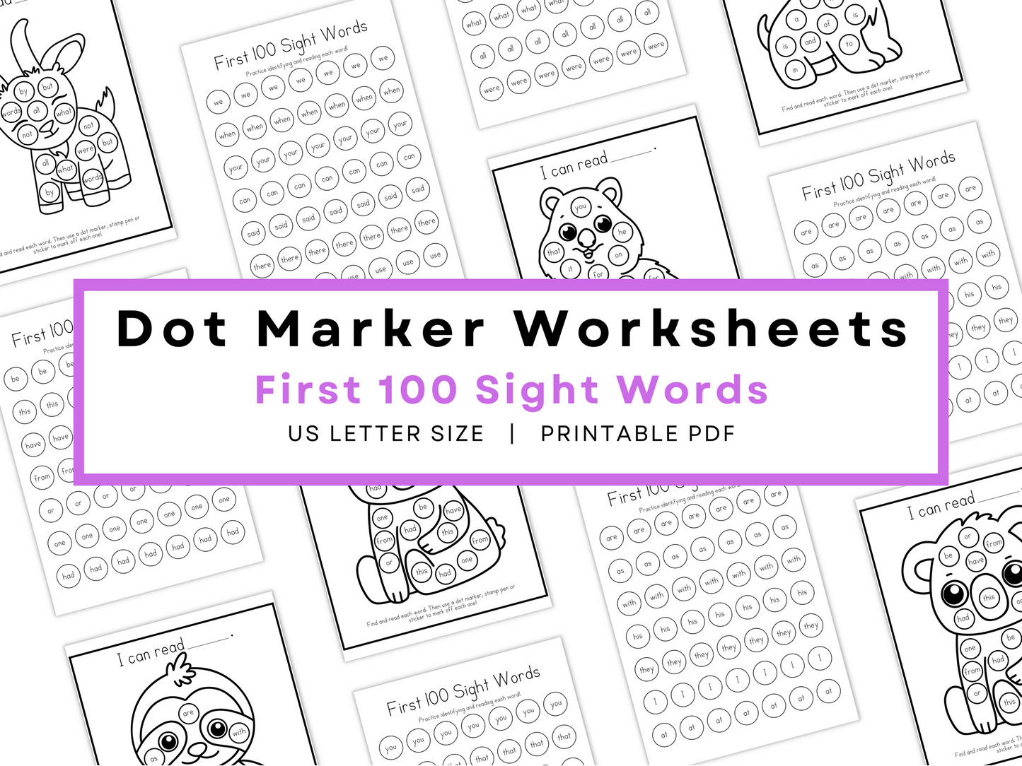 Dot Marker Reading Practice Coloring Pages | First 100 Sight Words