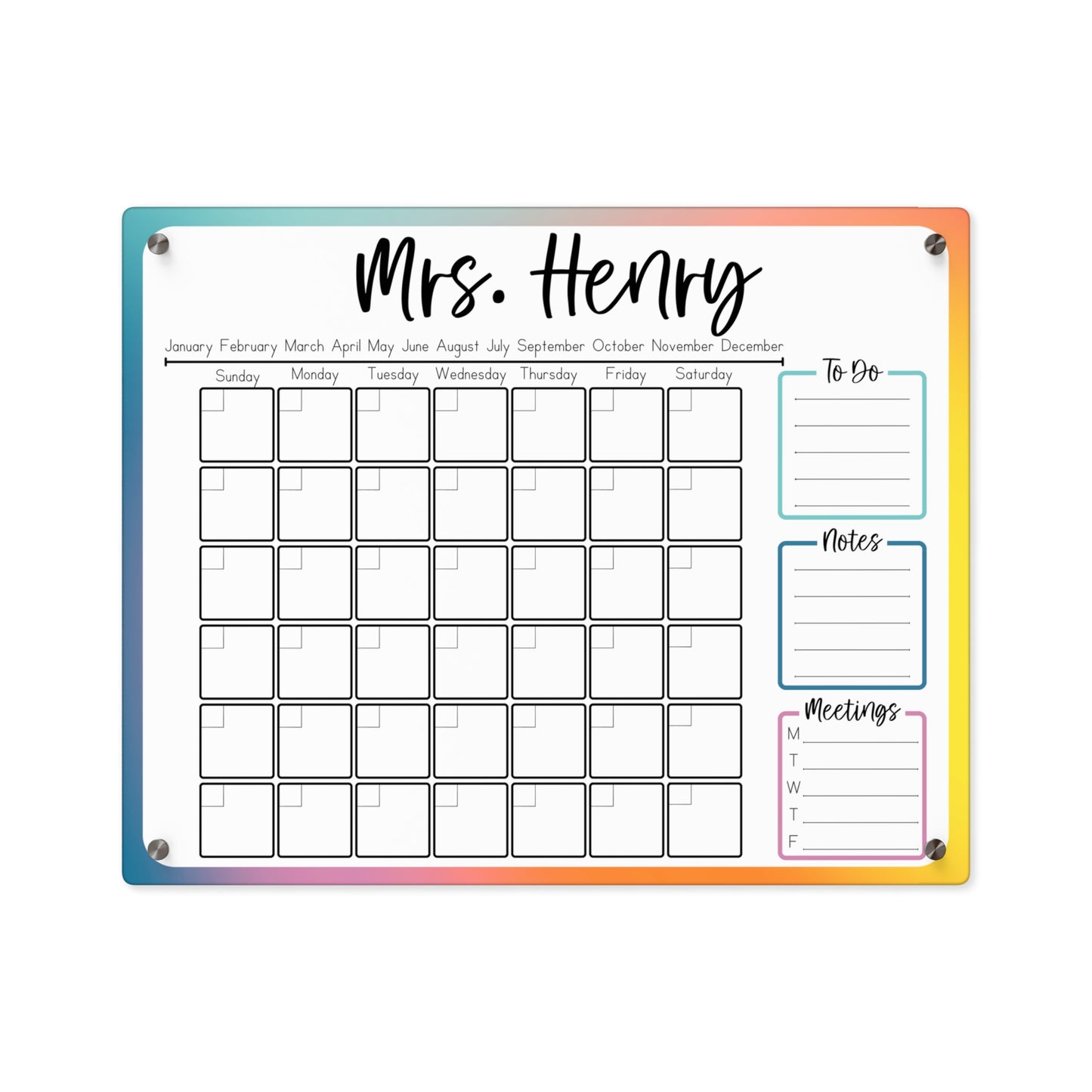 Watercolor Glow Custom Acrylic Wall Calendar (20 x 16)