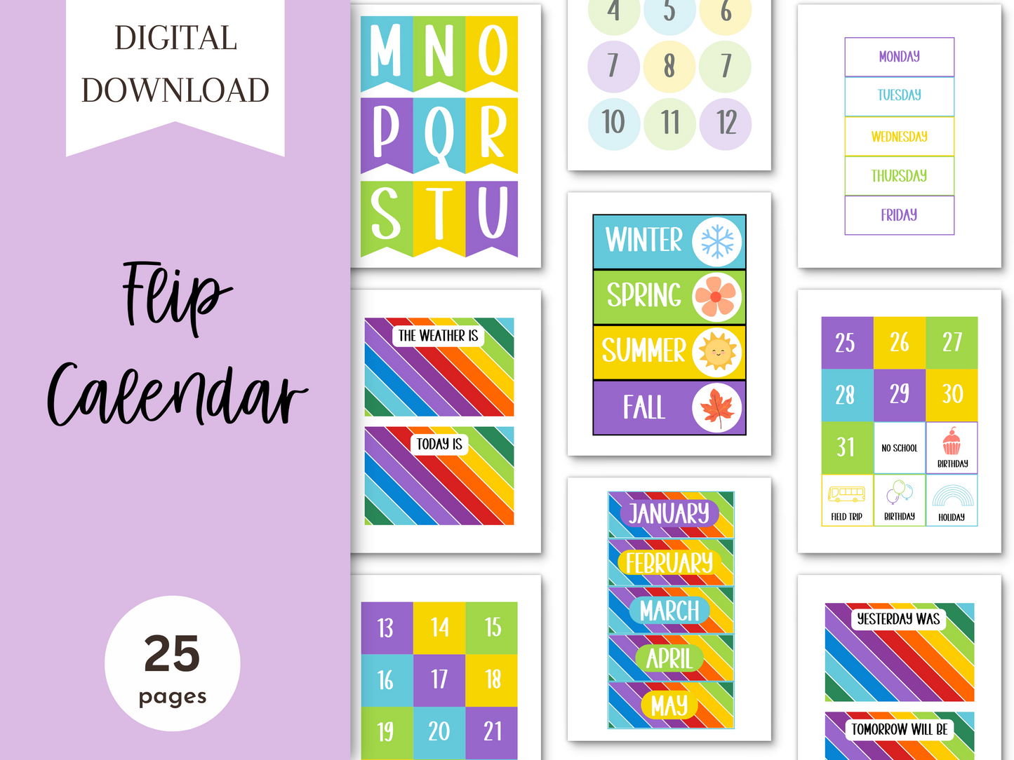 Bright Rainbow Stripe Classroom Flip Calendar