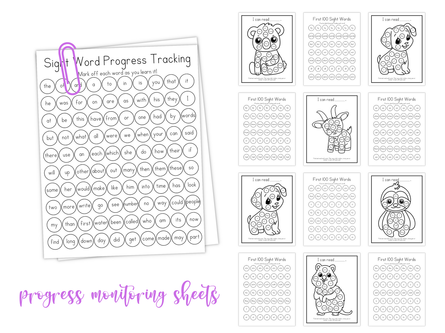 Dot Marker Reading Practice Coloring Pages | First 100 Sight Words