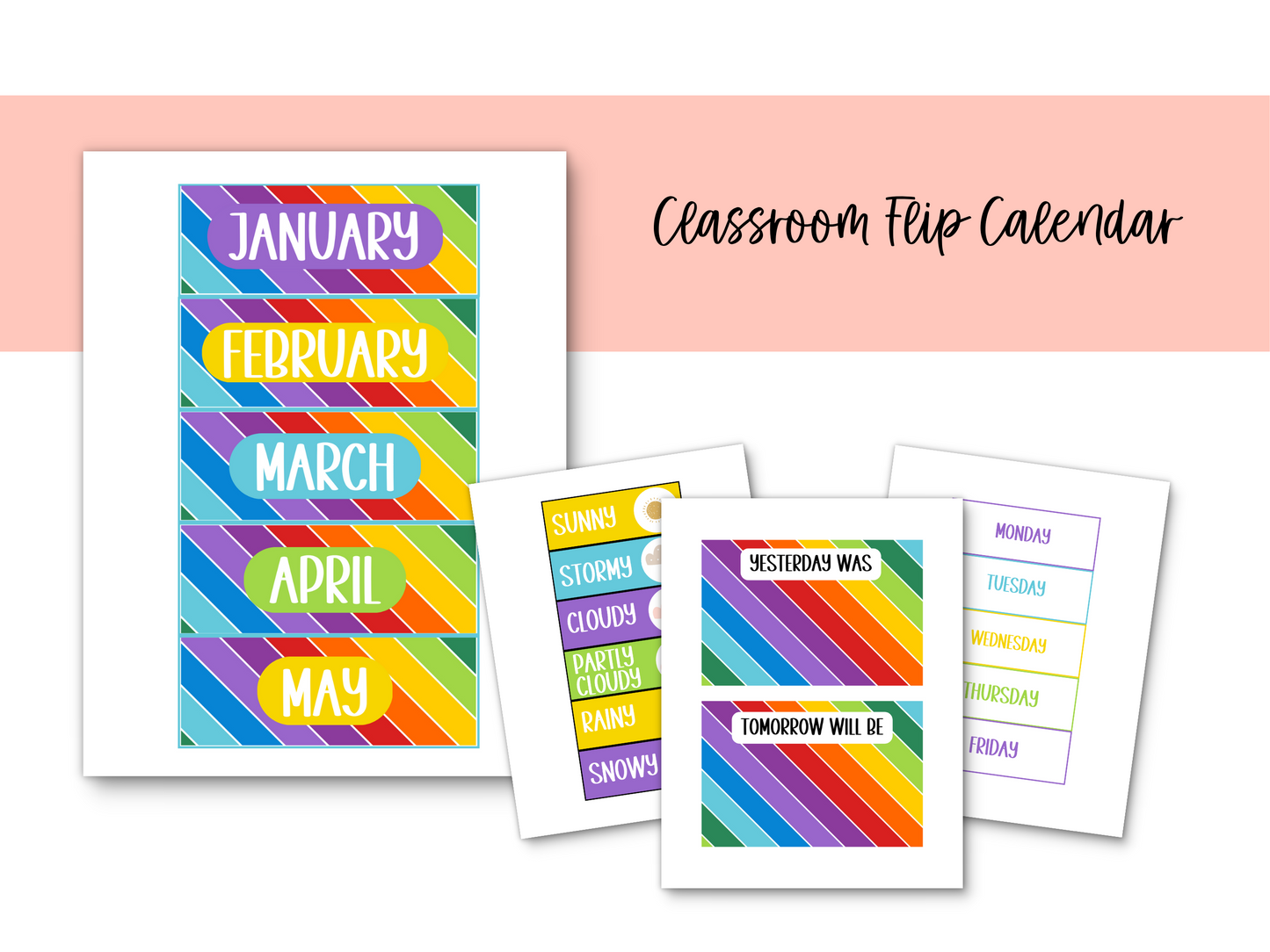 Bright Rainbow Stripe Classroom Flip Calendar