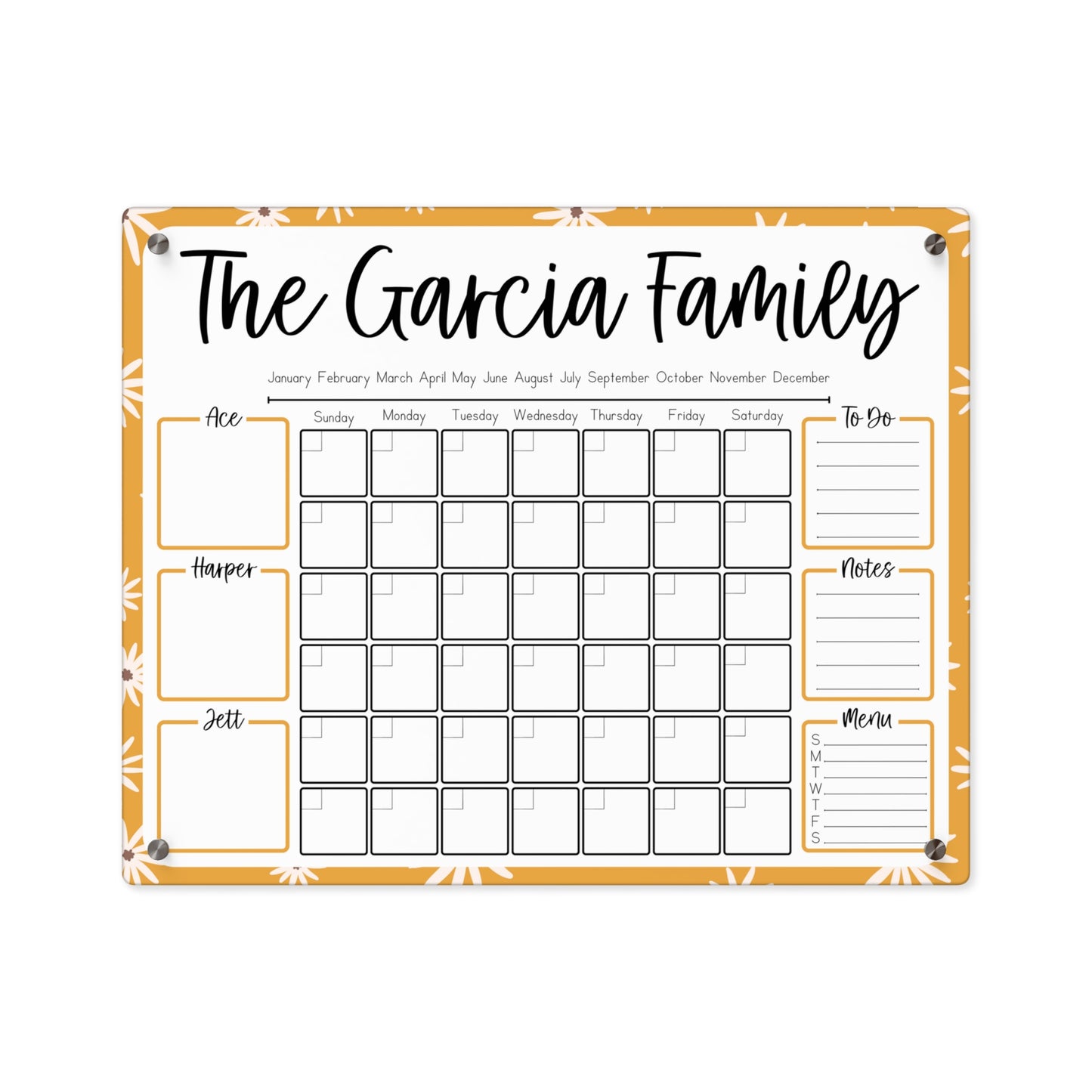 Floral Custom Acrylic Wall Calendar (20 x 16)