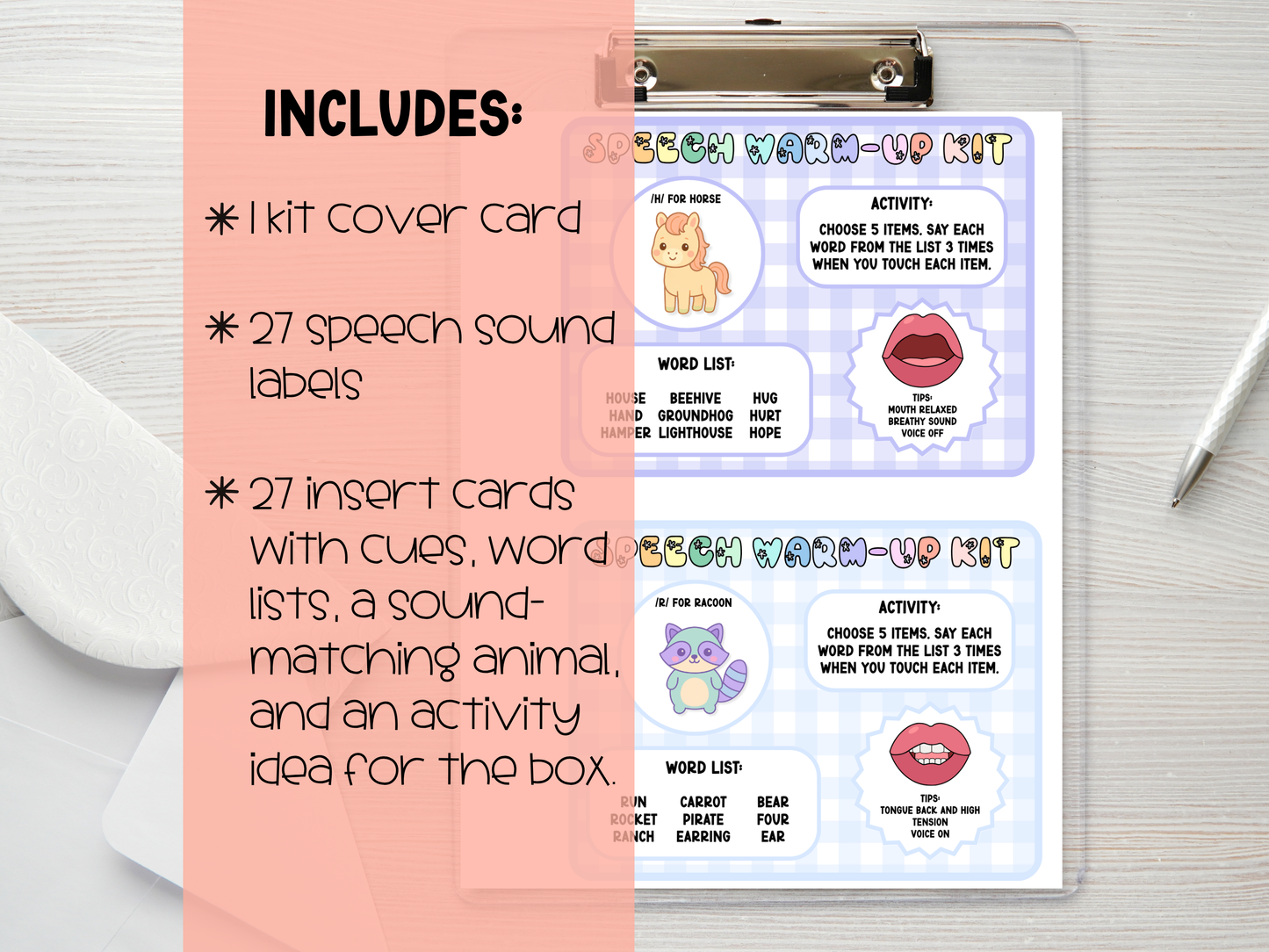 Speech Warm-up Kit Inserts