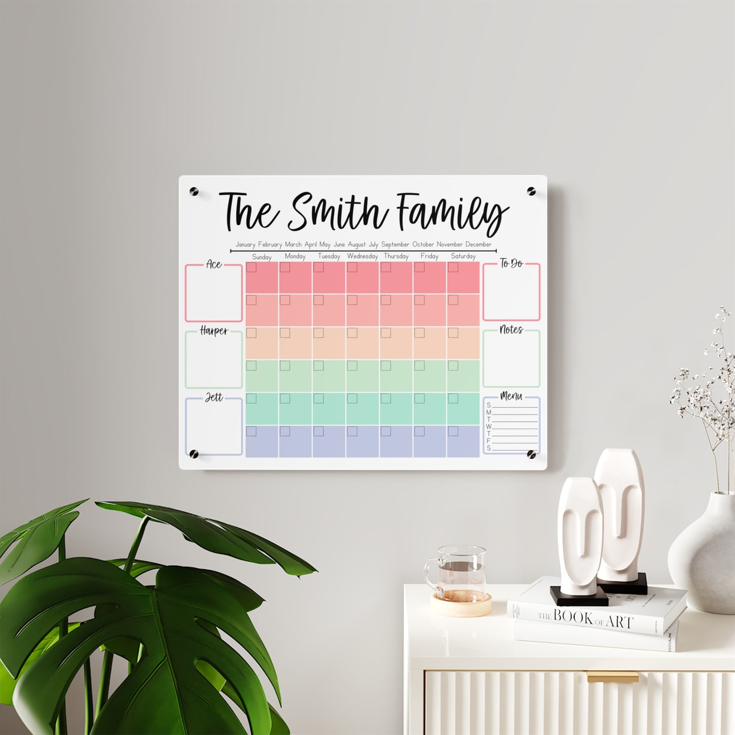 Pastel Rainbow Custom Acrylic Wall Calendar (20 x 16)