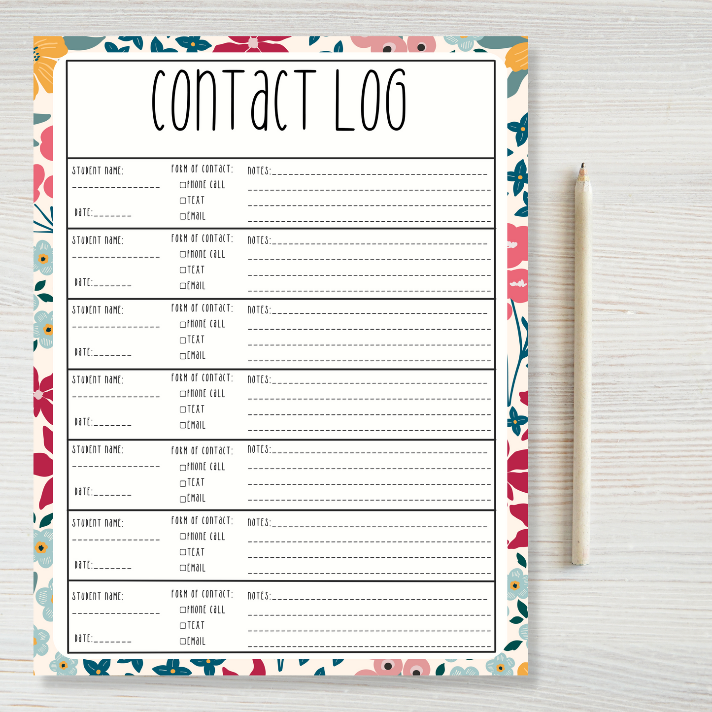 Contact Log Notepads (8.5 x 11)
