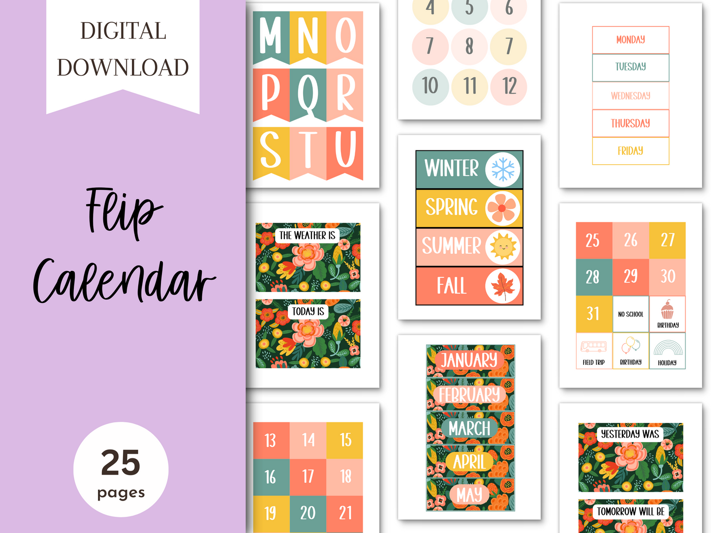 Jungle Floral Classroom Flip Calendar