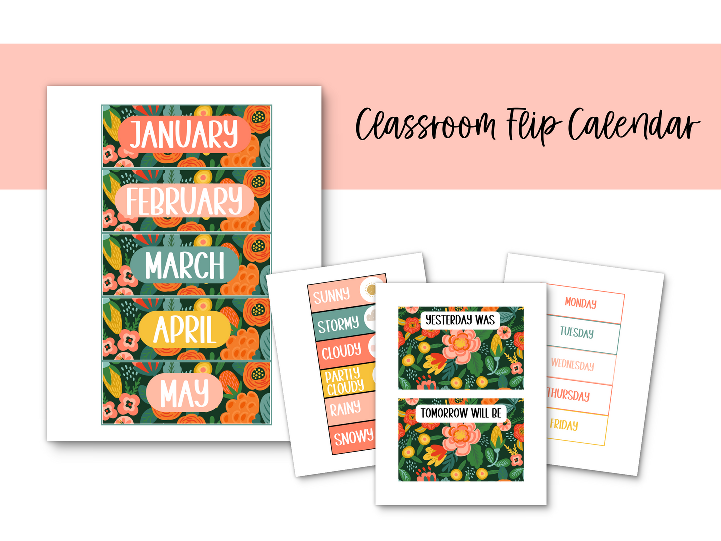 Jungle Floral Classroom Flip Calendar