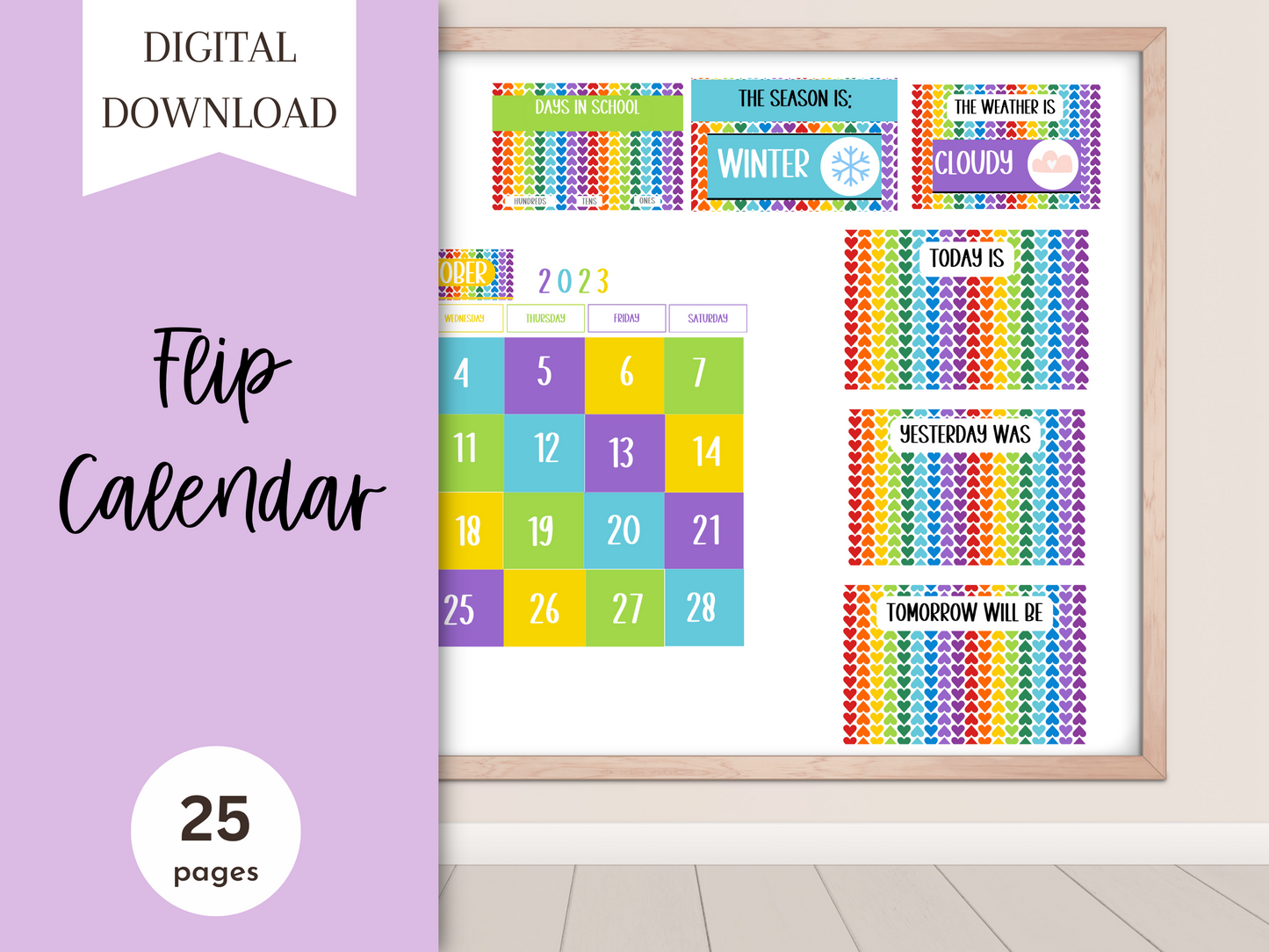 Rainbow Hearts Classroom Flip Calendar