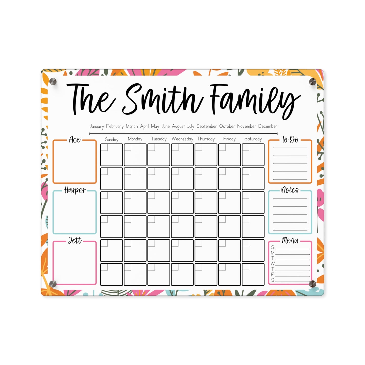 Bright Tropical Floral Custom Acrylic Wall Calendar (20 x 16)