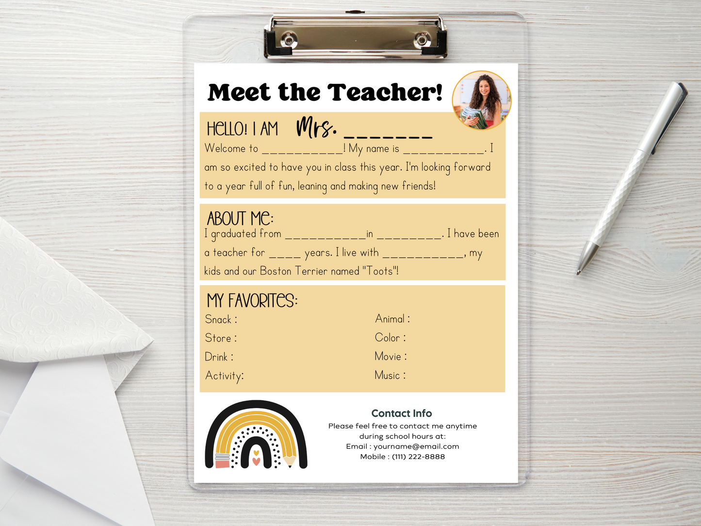 Meet the Teacher Letter Template - Rainbow