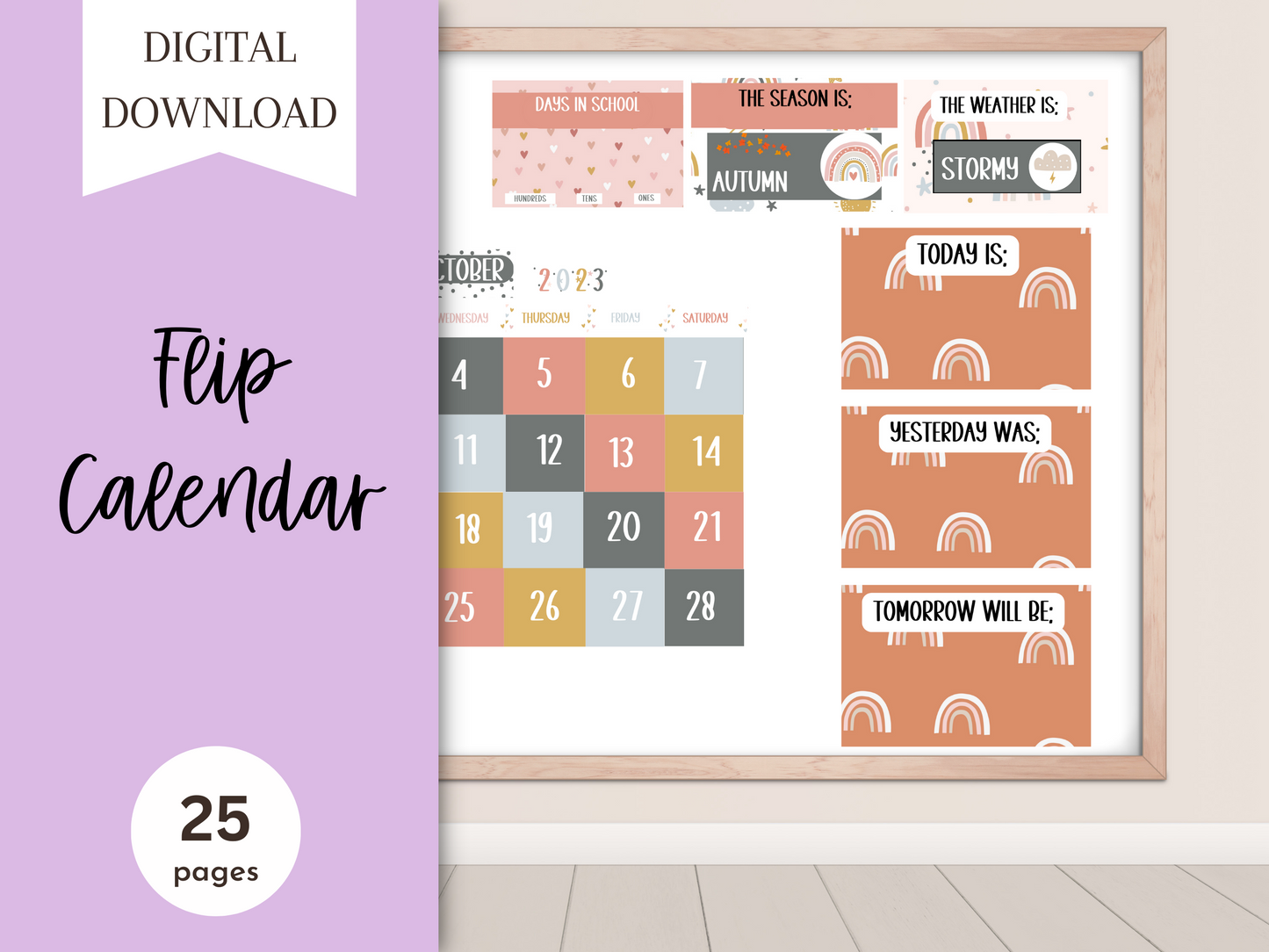 Boho Rainbow Classroom Flip Calendar