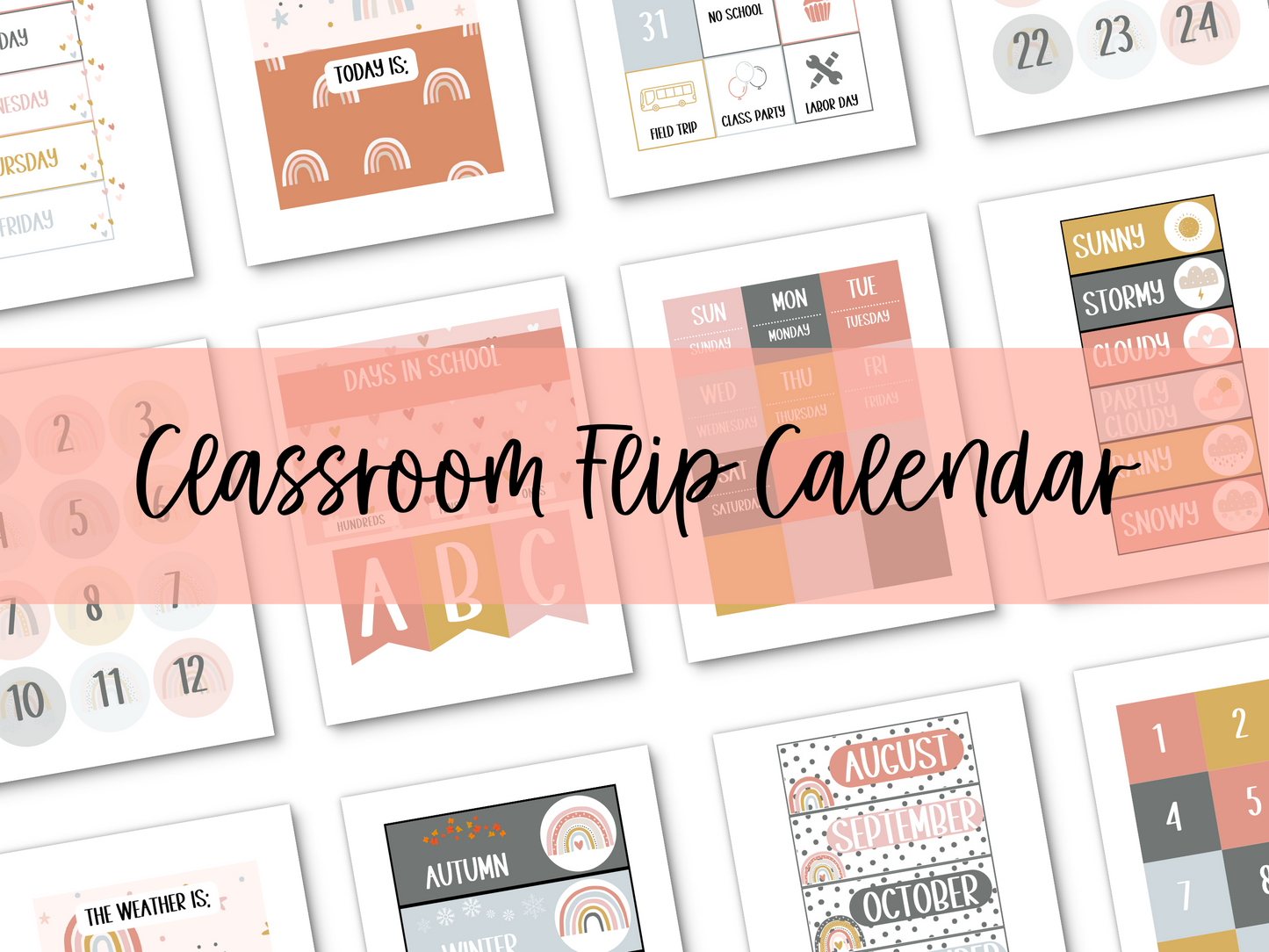 Boho Rainbow Classroom Flip Calendar