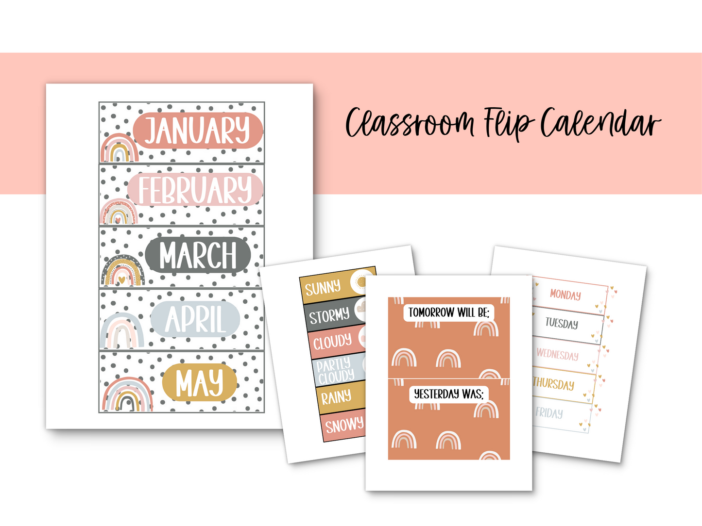 Boho Rainbow Classroom Flip Calendar