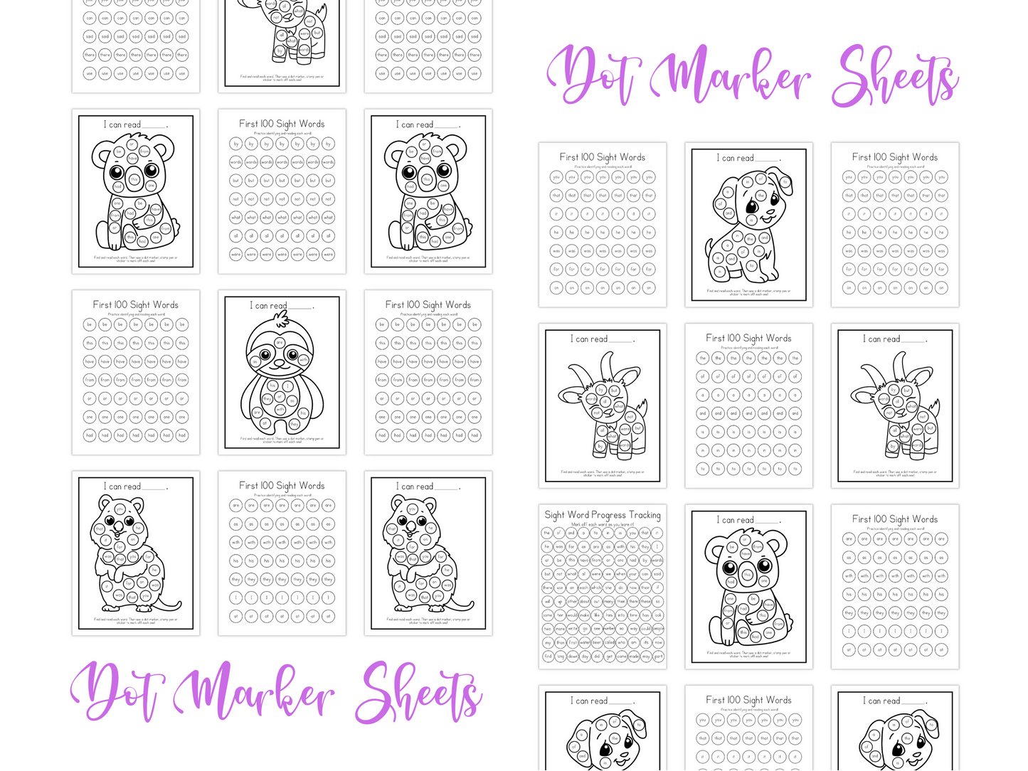 Dot Marker Reading Practice Coloring Pages | First 100 Sight Words