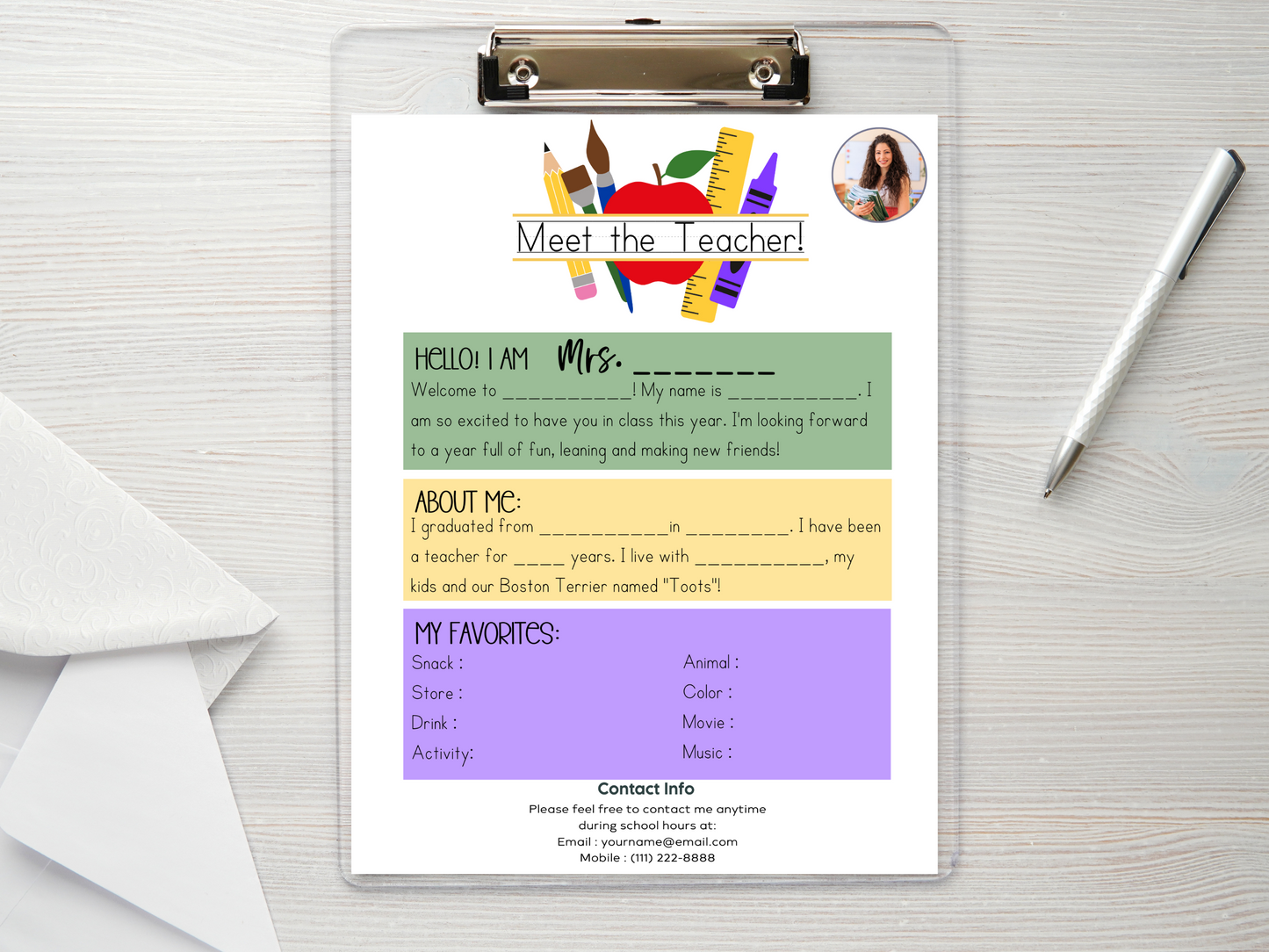 Meet the Teacher Letter Template - Supplies