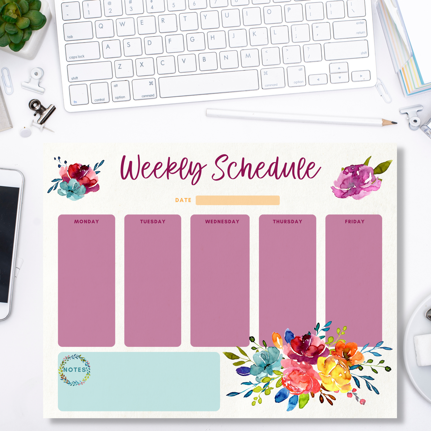 Floral Weekly Schedule Planner Notepad (8.5 x 11)