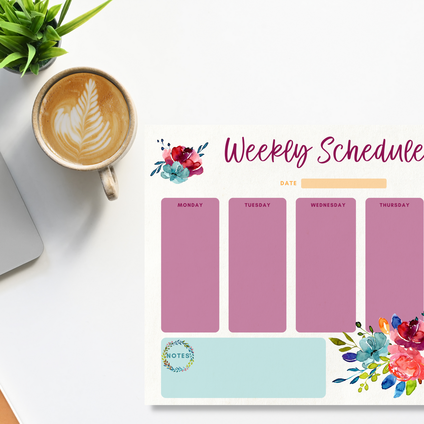 Floral Weekly Schedule Planner Notepad (8.5 x 11)