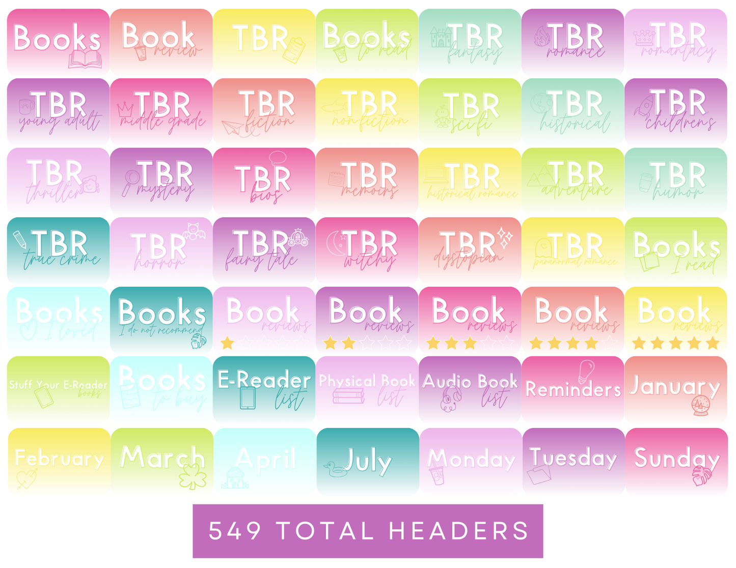 550 Google Keep Headers for Readers | Ombre Bright Colors
