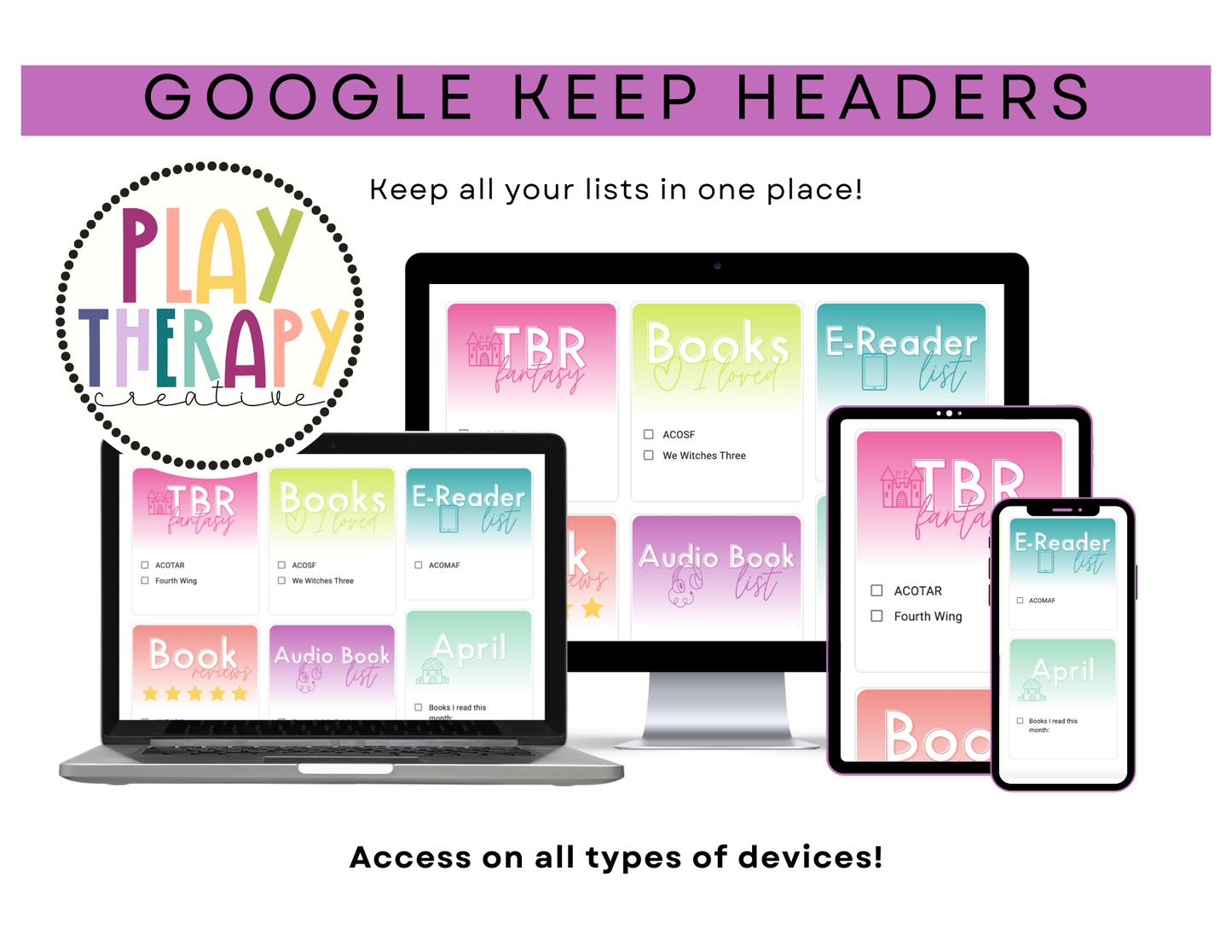 550 Google Keep Headers for Readers | Ombre Bright Colors
