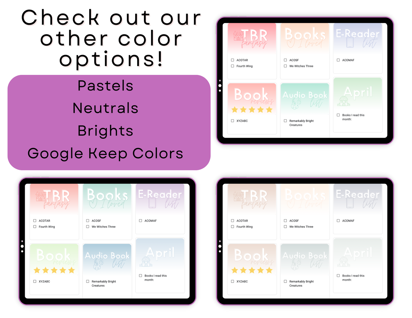 550 Google Keep Headers for Readers | Ombre Bright Colors