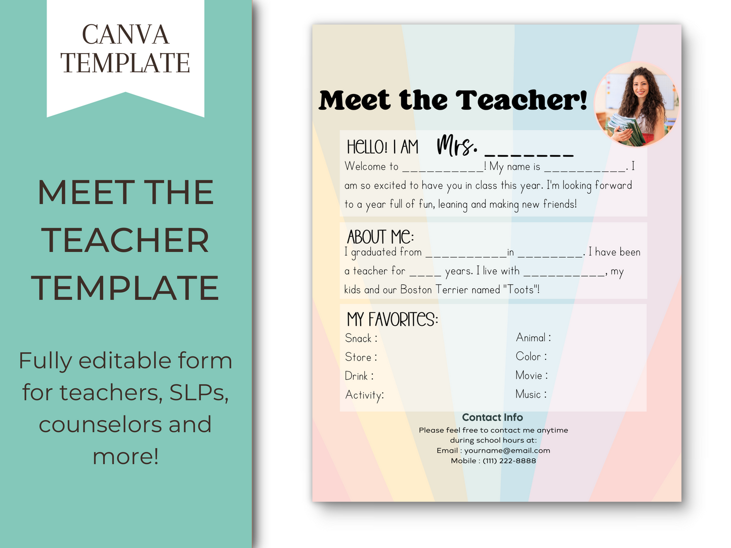 Meet the Teacher Letter Template - Rainbow