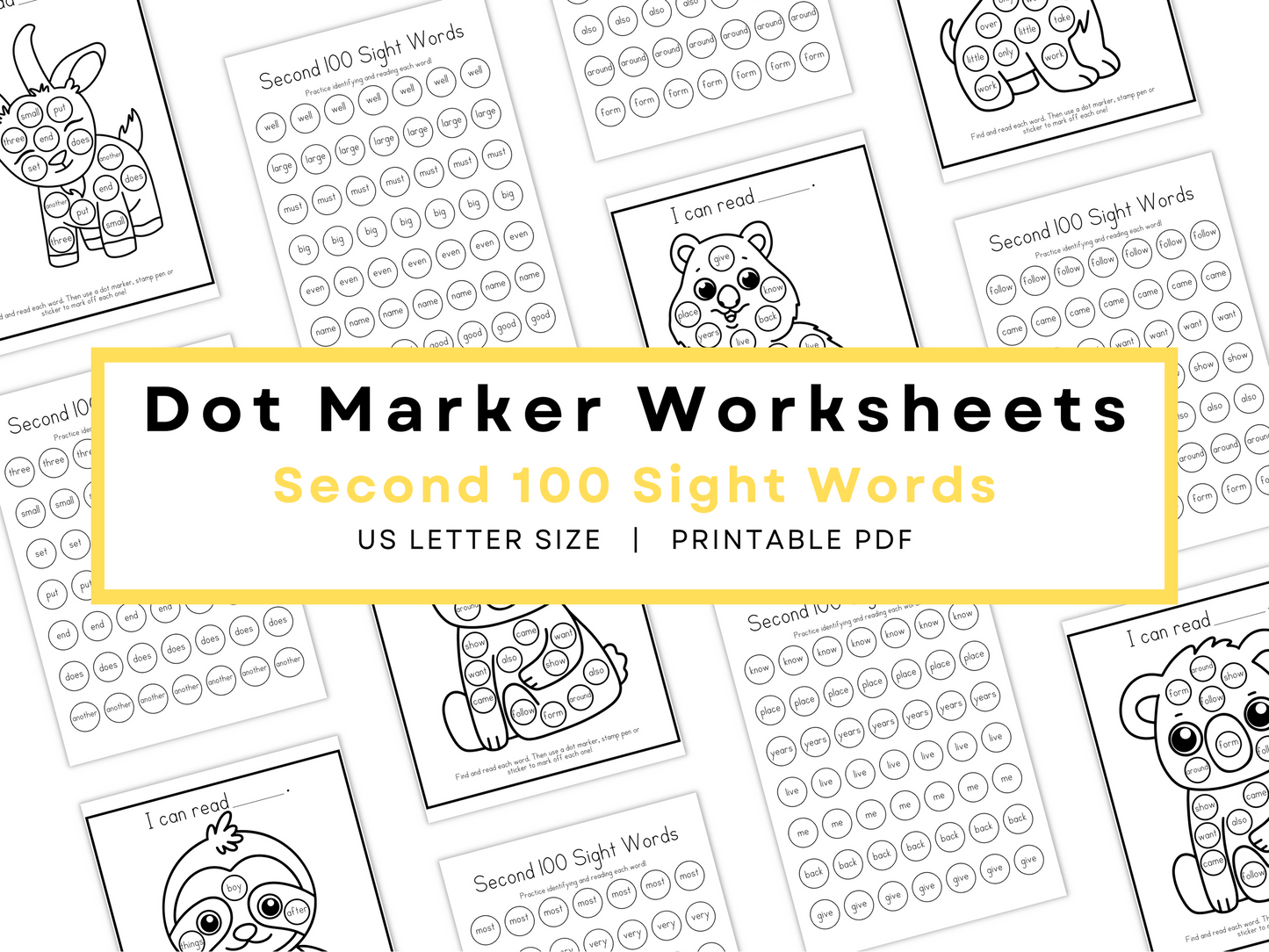 Dot Marker Reading Practice Coloring Pages | Second 100 Sight Words