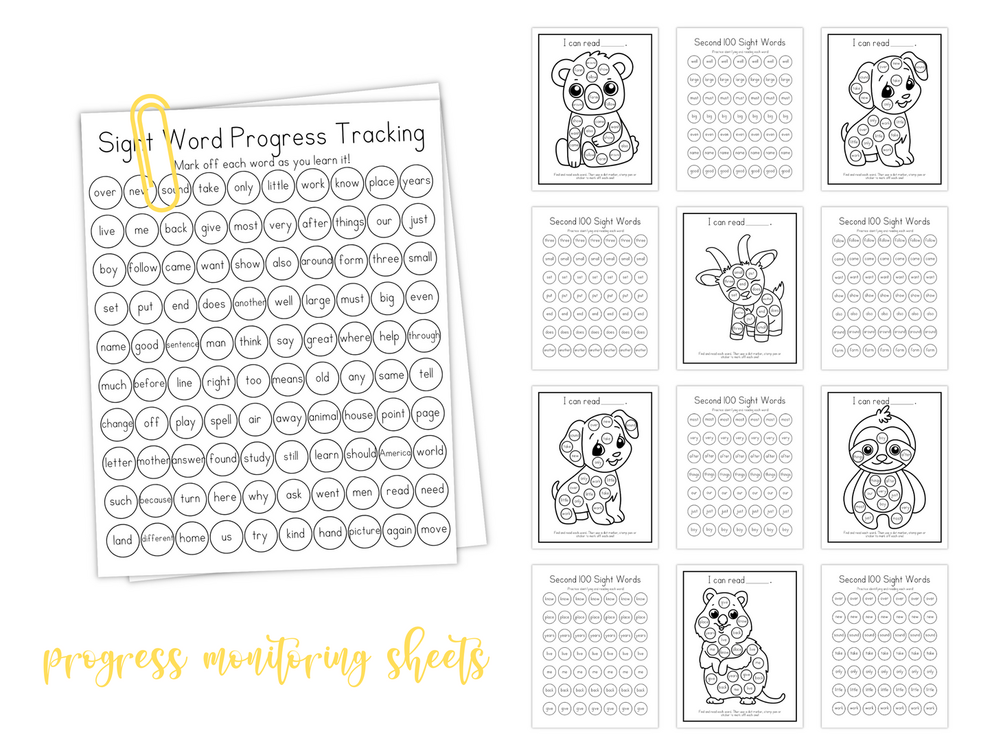 Dot Marker Reading Practice Coloring Pages | Second 100 Sight Words