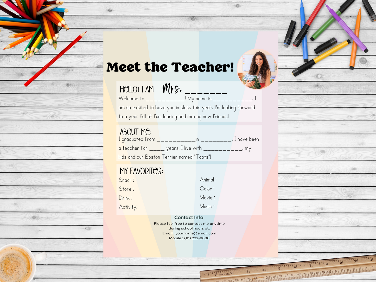 Meet the Teacher Letter Template - Rainbow