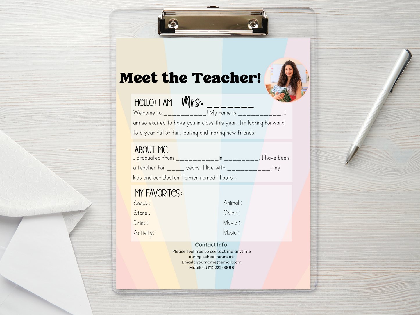 Meet the Teacher Letter Template - Rainbow