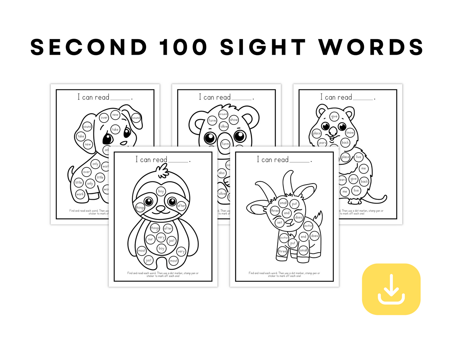 Dot Marker Reading Practice Coloring Pages | Second 100 Sight Words