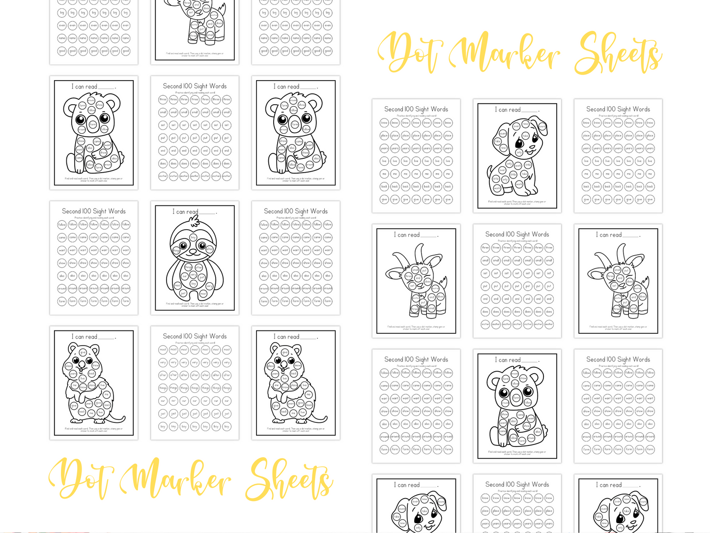 Dot Marker Reading Practice Coloring Pages | Second 100 Sight Words