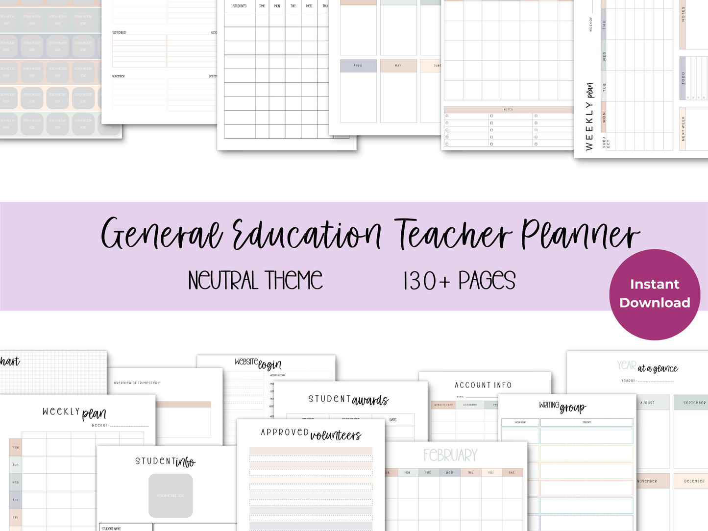 Gen Ed Teacher Printable Planner - Neutral Theme