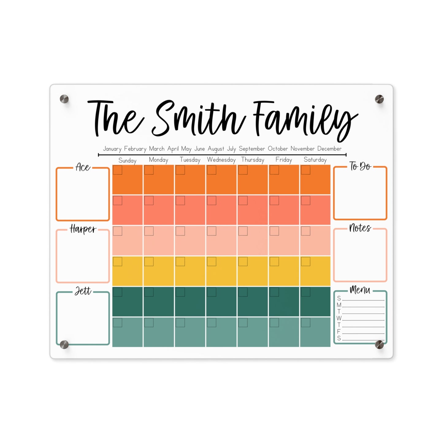 Jungle Gradient Custom Acrylic Wall Calendar (20 x 16)