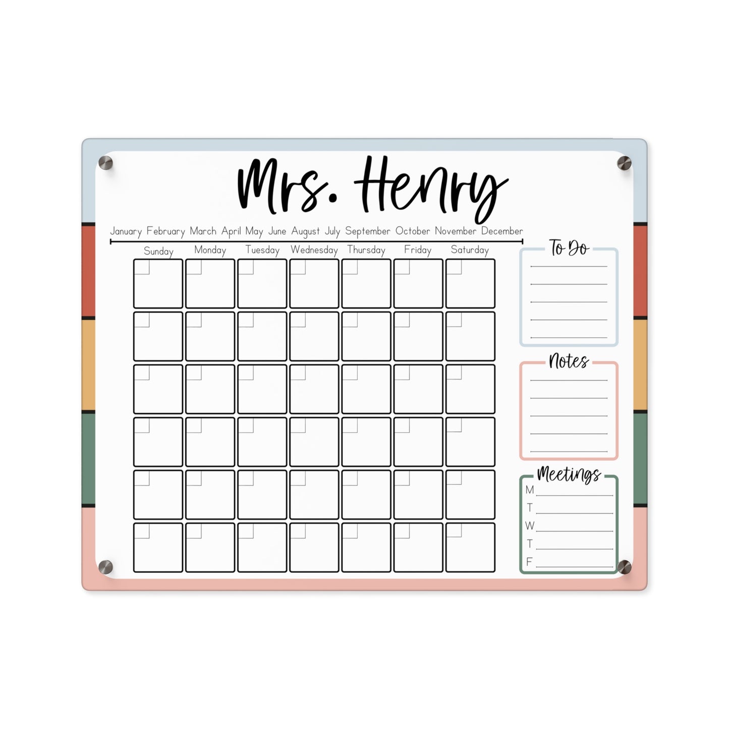 Striped Custom Acrylic Wall Calendar (20 x 16)